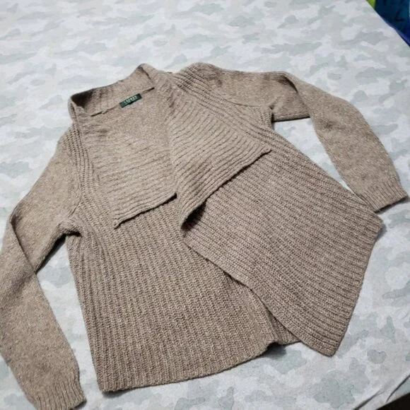Ralph Lauren Cardigan‎ Womens Medium Brown Open Front Long Sleeve - Picture 2 of 8